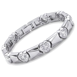 Herz-Diamantarmband 5 Karat, im Labor gezüchtet, geriffelte Stegglieder, 14 Karat Weißgold, 7 Zoll