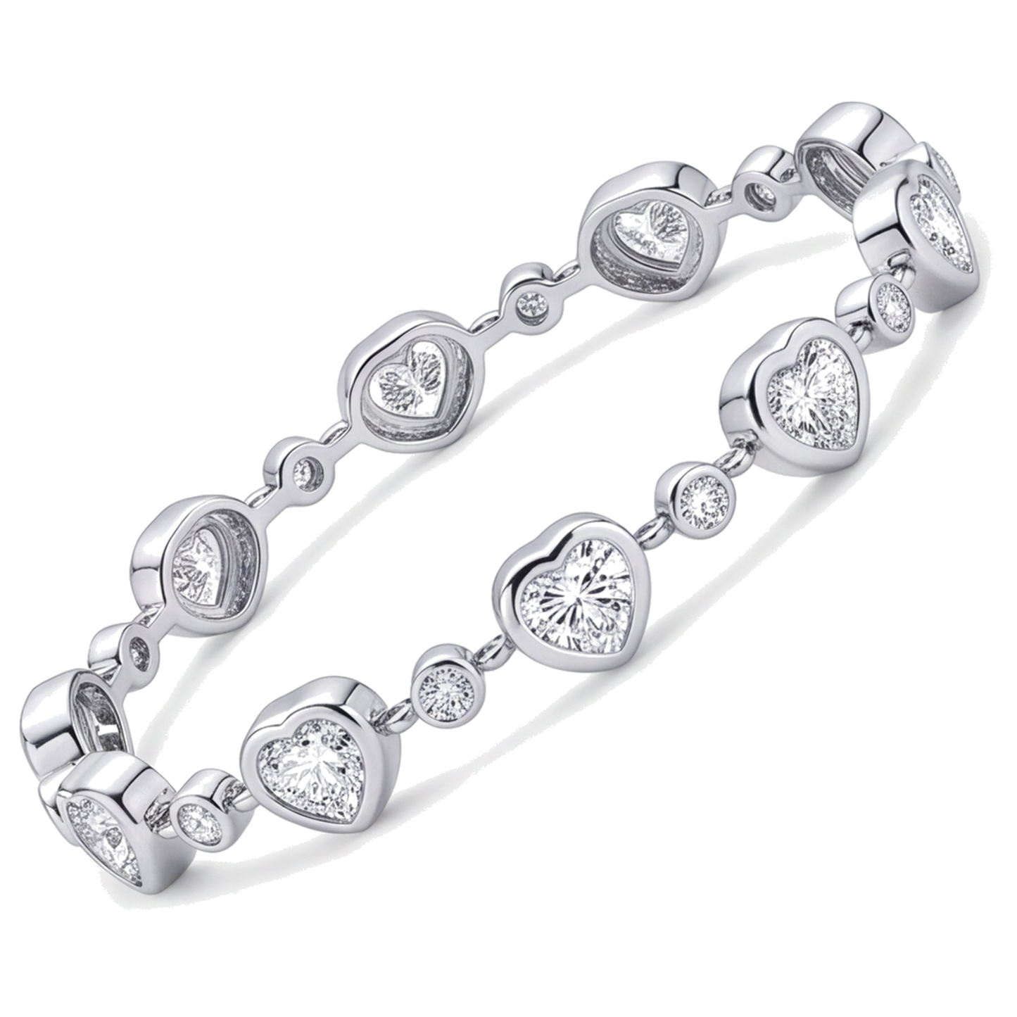 Herz-Diamant-Armband 4 Karat im Labor gezüchtet Lünette Station 14 Karat Weißgold 7 Zoll