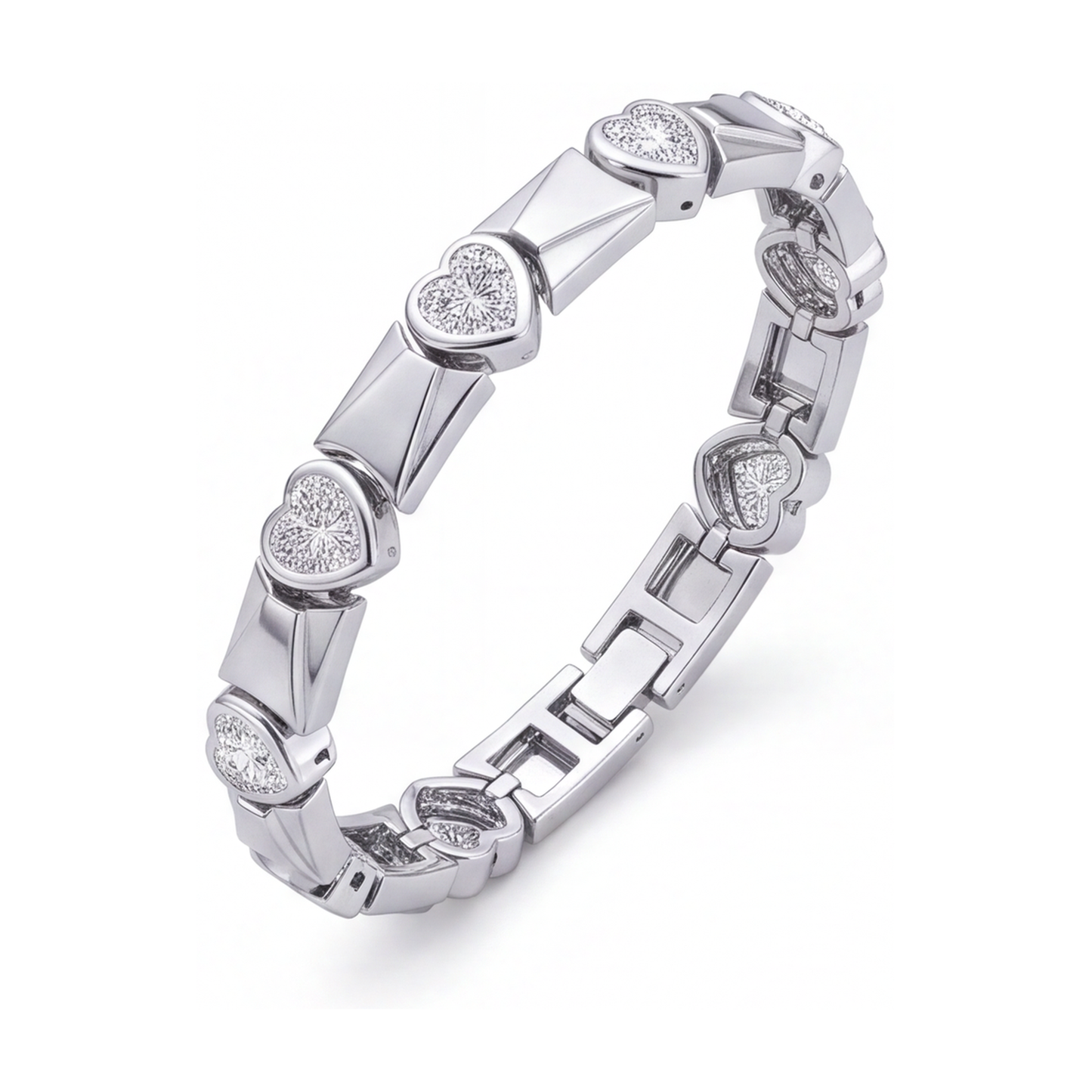 Herz-Diamantarmband 5 Karat, im Labor gezüchtet, geriffelte Stegglieder, 14 Karat Weißgold, 7 Zoll