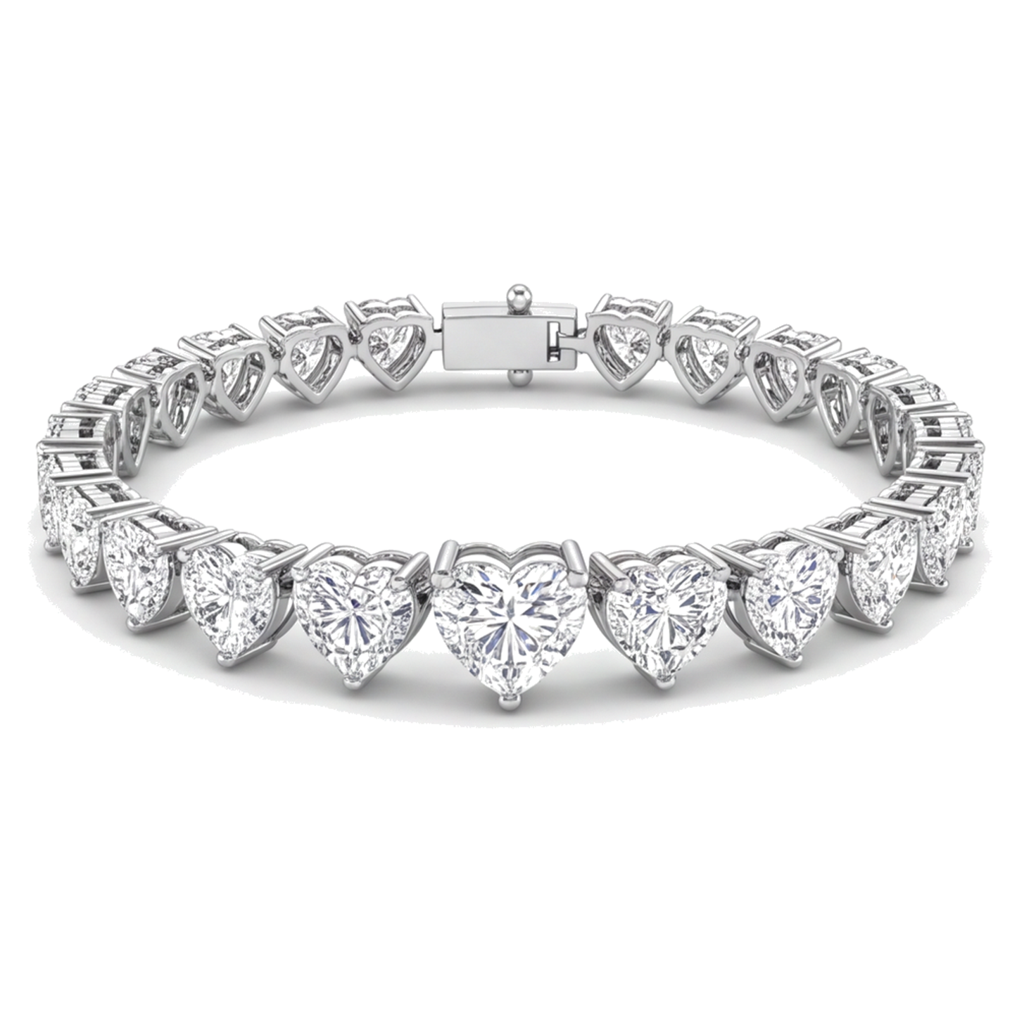 Herz-Diamant Tennisarmband 9 Karat im Labor gezüchtet Krappenfassung 14 Karat Weißgold 7 Zoll
