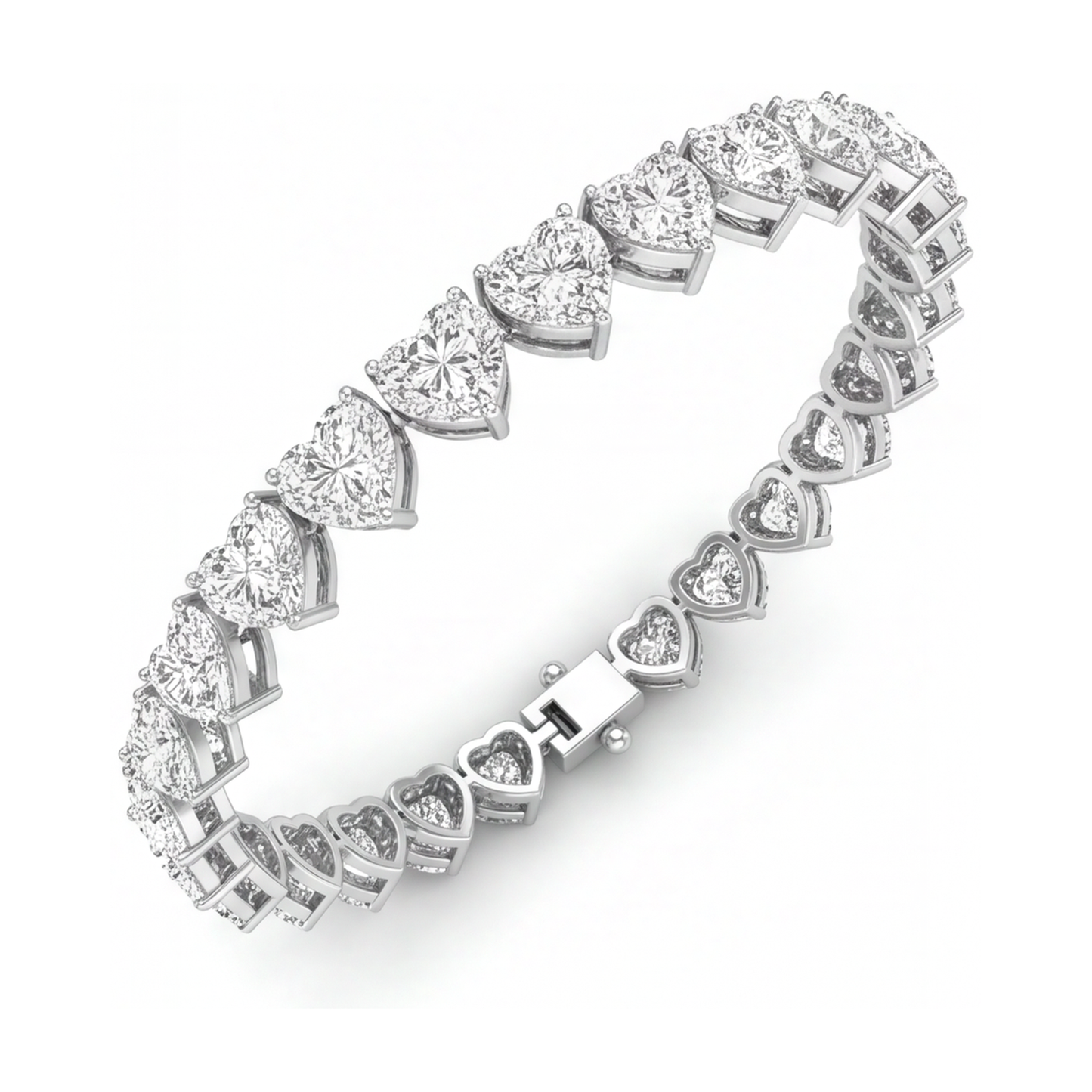 Herz-Diamant-Tennisarmband 7 Karat im Labor gezüchtet Krappenfassung 14 Karat Weißgold 7 Zoll