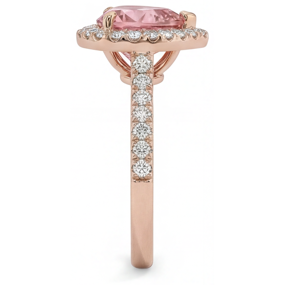 Padparadscha-Saphir-Ring 2,3 Karat Echter Herz-Halo 14 Karat Roségold