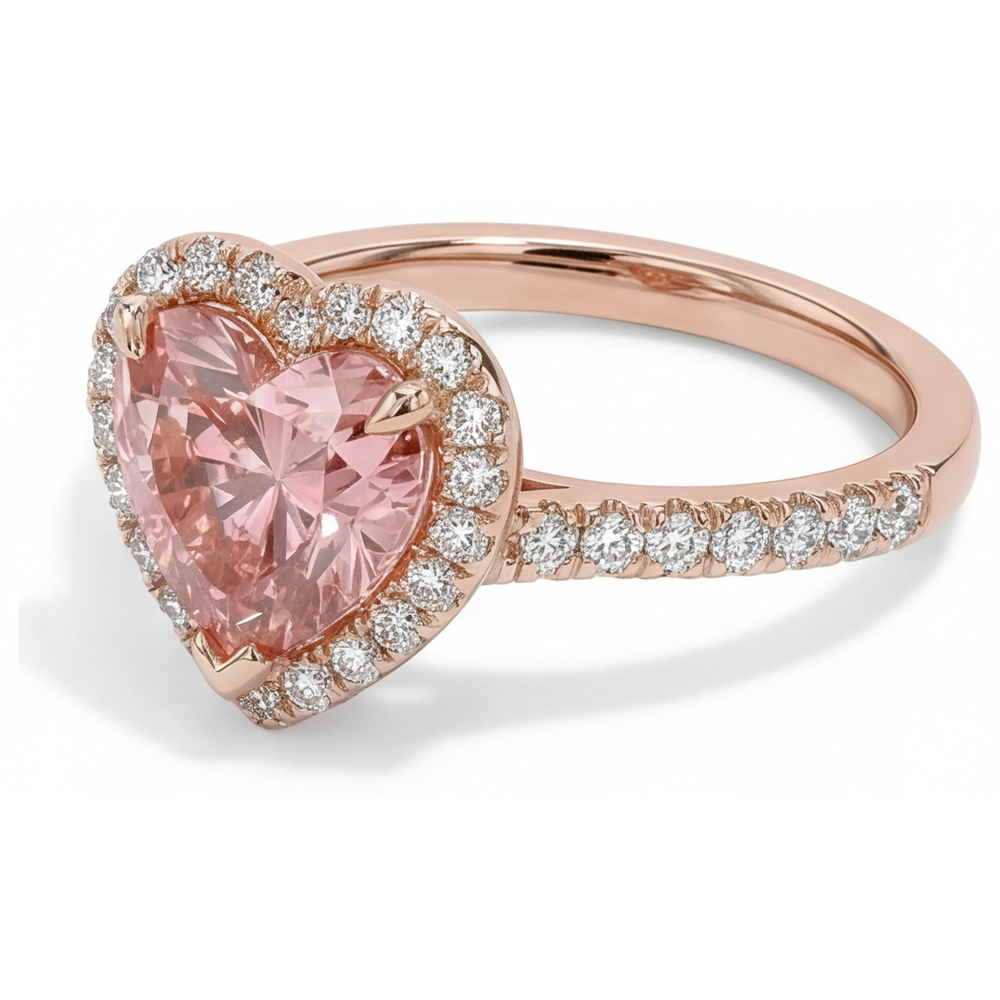 Padparadscha-Saphir-Ring 2,3 Karat Echter Herz-Halo 14 Karat Roségold