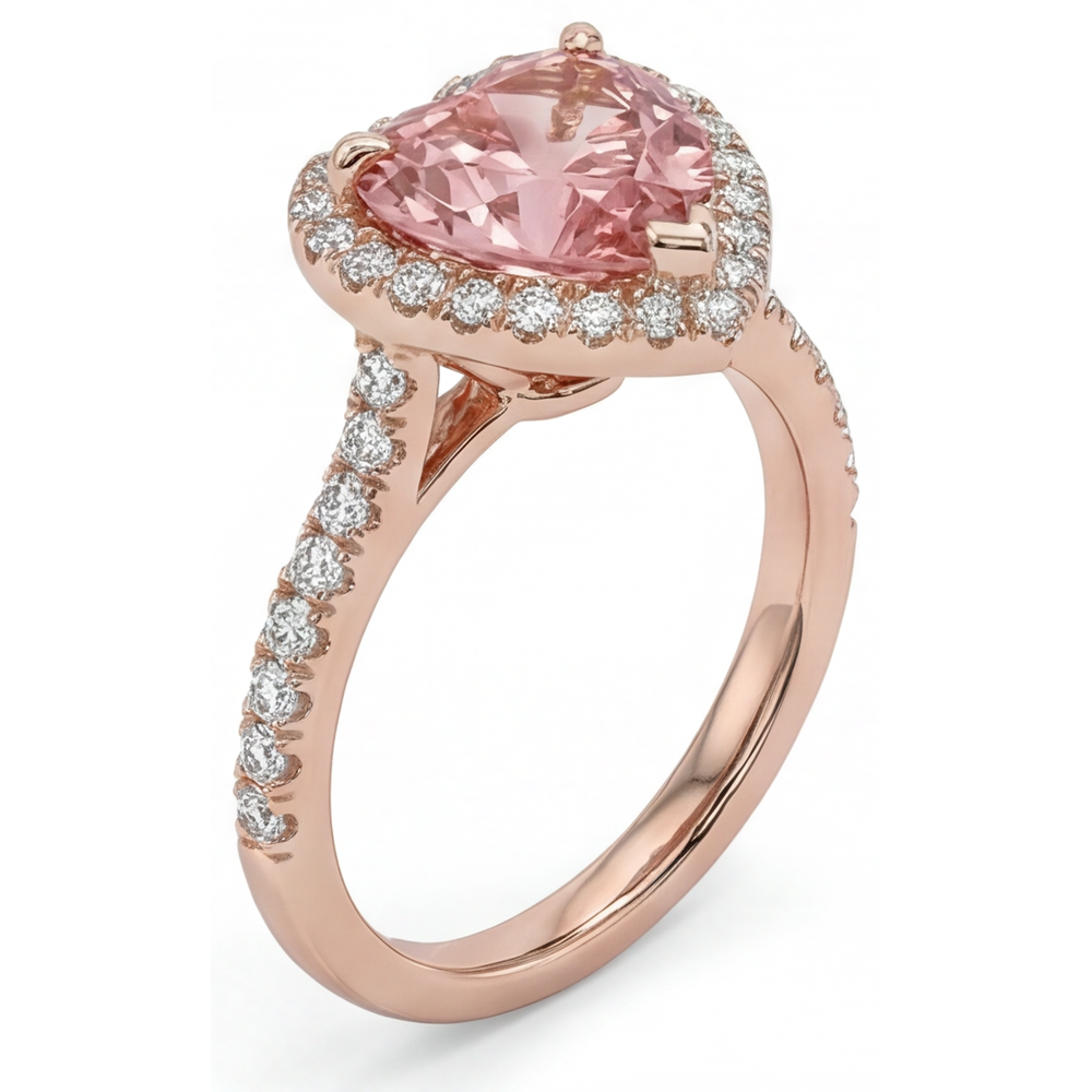 Padparadscha-Saphir-Ring 2,3 Karat Echter Herz-Halo 14 Karat Roségold