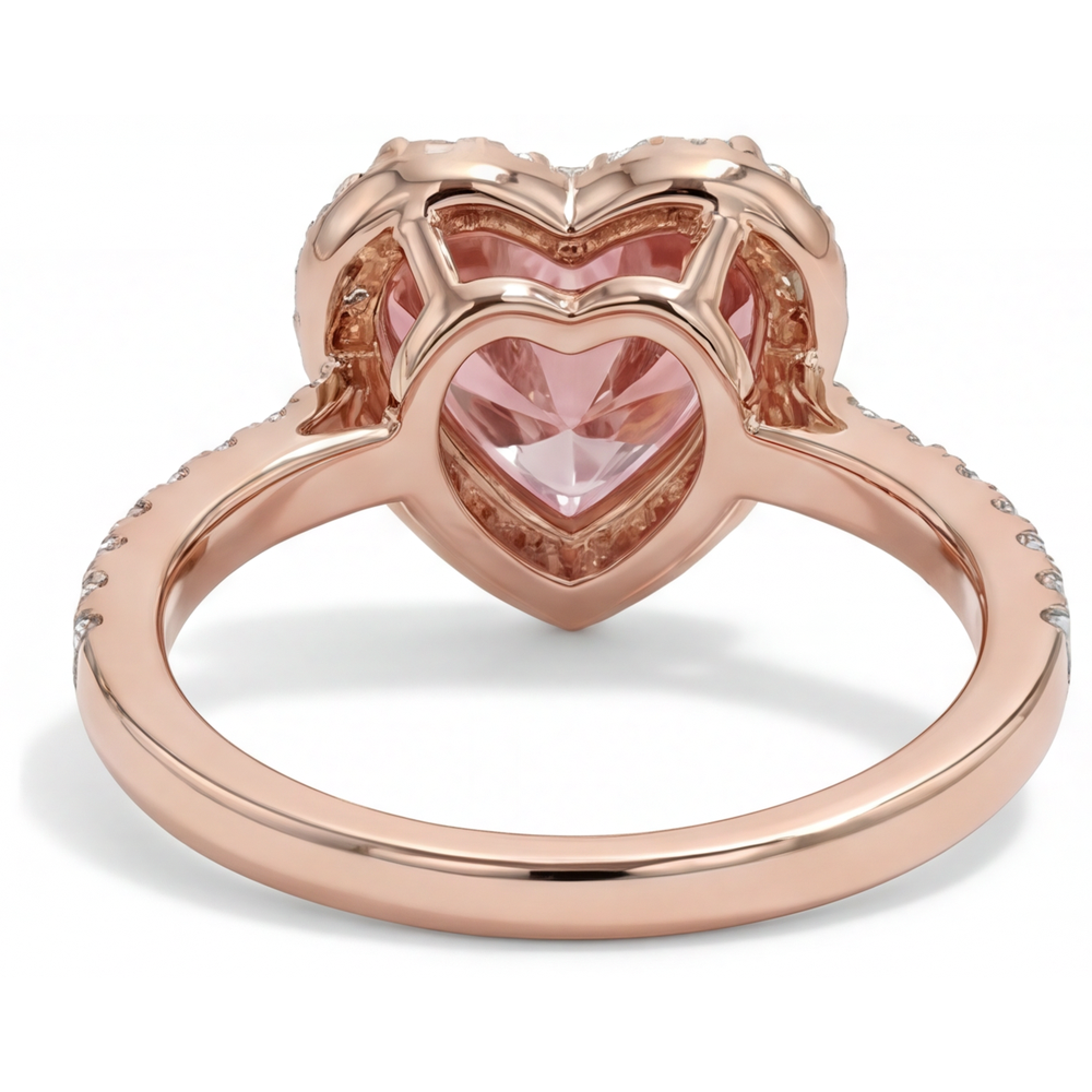 Padparadscha-Saphir-Ring 2,3 Karat Echter Herz-Halo 14 Karat Roségold