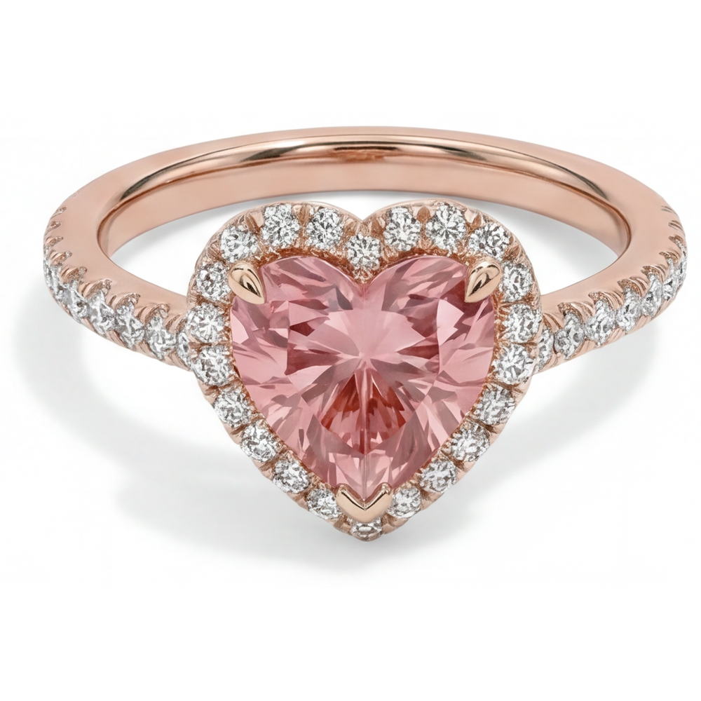 Padparadscha-Saphir-Ring 2,3 Karat Echter Herz-Halo 14 Karat Roségold