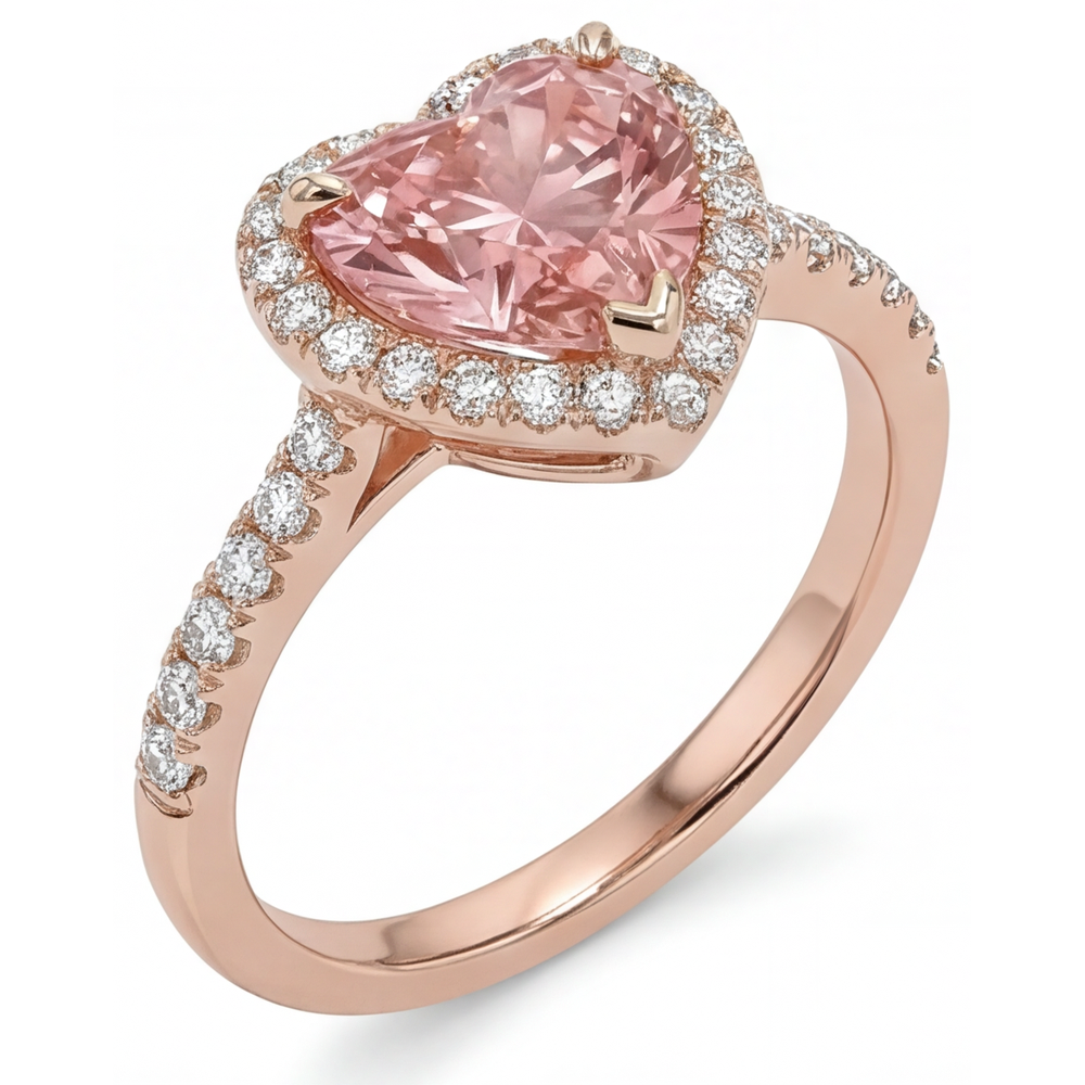 Padparadscha-Saphir-Ring 2,3 Karat Echter Herz-Halo 14 Karat Roségold