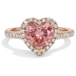 Padparadscha-Saphir-Ring 2,3 Karat Echter Herz-Halo 14 Karat Roségold