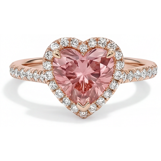 Padparadscha-Saphir-Ring 2,3 Karat Echter Herz-Halo 14 Karat Roségold