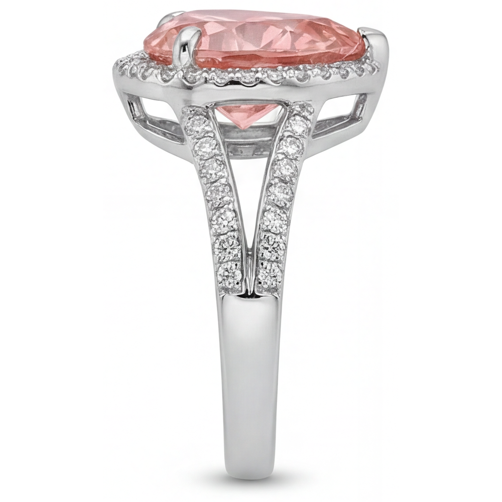 Halo-Ring aus 14 Karat Weißgold mit echtem pfirsichfarbenem Padparadscha-Saphir im Herzschliff, 2,8 Karat