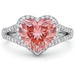 Halo-Ring aus 14 Karat Weißgold mit echtem pfirsichfarbenem Padparadscha-Saphir im Herzschliff, 2,8 Karat