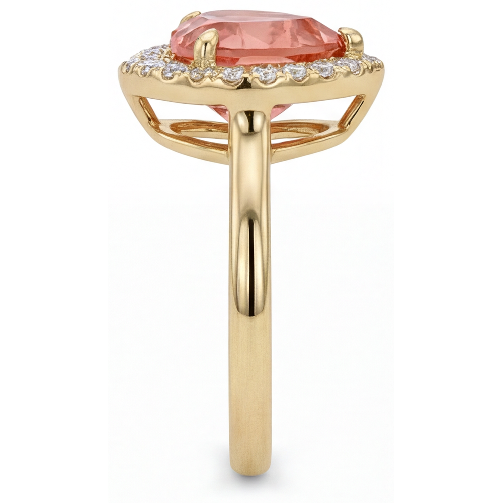 Padparadscha-Saphir Verlobungsring 2,8 Karat Echter Herz-Halo 14 Karat Gelbgold