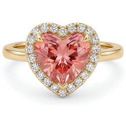 Padparadscha-Saphir Verlobungsring 2,8 Karat Echter Herz-Halo 14 Karat Gelbgold