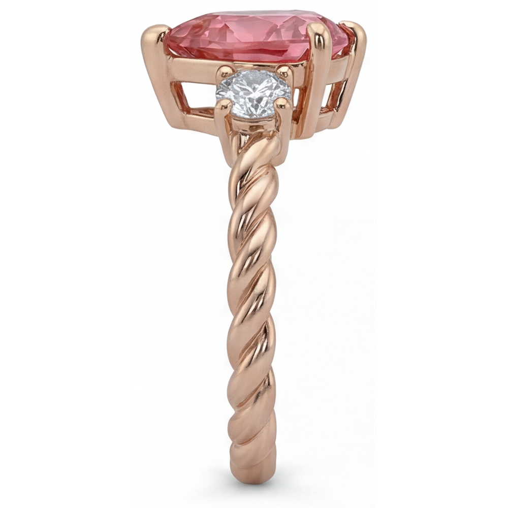 Padparadscha-Saphir-Ring 1,9 Karat Echter Herzschliff Dreistein 14 Karat Roségold