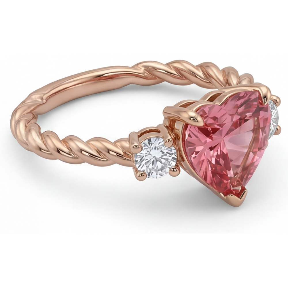 Padparadscha-Saphir-Ring 1,9 Karat Echter Herzschliff Dreistein 14 Karat Roségold