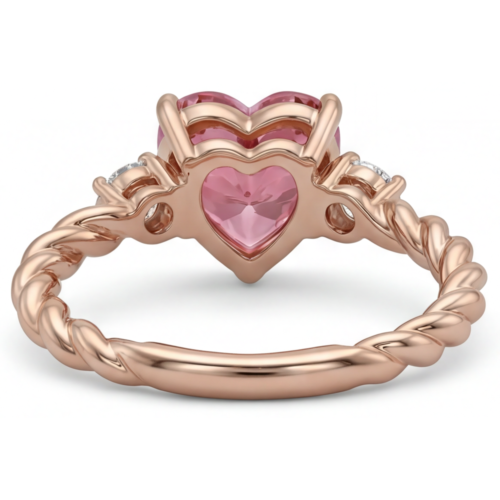 Padparadscha-Saphir-Ring 1,9 Karat Echter Herzschliff Dreistein 14 Karat Roségold