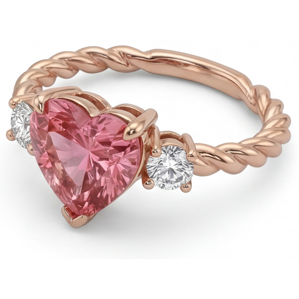 Padparadscha-Saphir-Ring 1,9 Karat Echter Herzschliff Dreistein 14 Karat Roségold