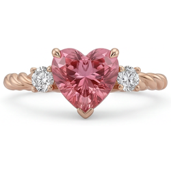Padparadscha-Saphir-Ring 1,9 Karat Echter Herzschliff Dreistein 14 Karat Roségold