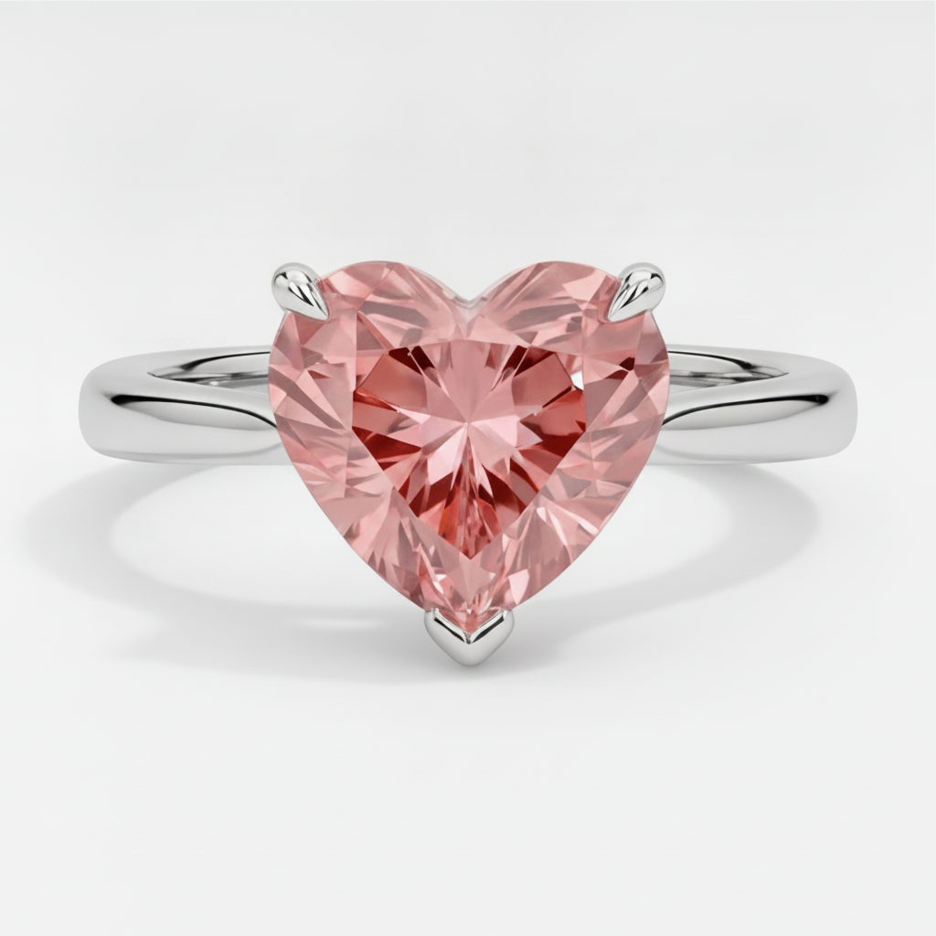 Pfirsich-Saphir Verlobungsring 2,5 Karat Echter Padparadscha in Herzform Solitär 14 Karat Weißgold