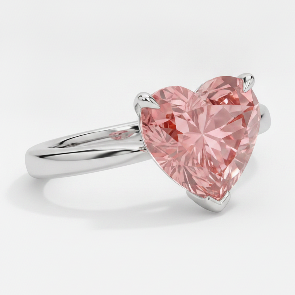 Pfirsich-Saphir Verlobungsring 2,5 Karat Echter Padparadscha in Herzform Solitär 14 Karat Weißgold