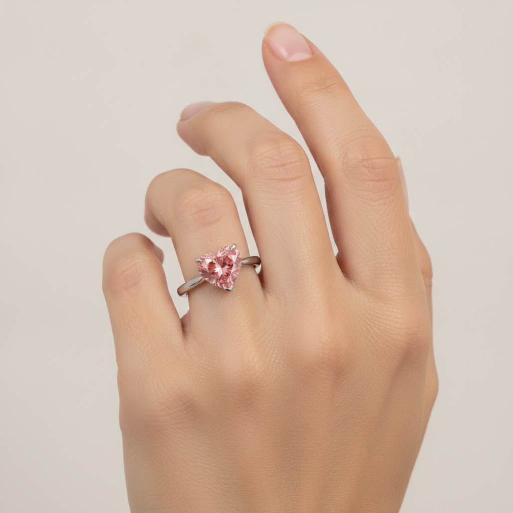 Pfirsich-Saphir Verlobungsring 2,5 Karat Echter Padparadscha in Herzform Solitär 14 Karat Weißgold