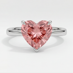 Pfirsich-Saphir Verlobungsring 2,5 Karat Echter Padparadscha in Herzform Solitär 14 Karat Weißgold