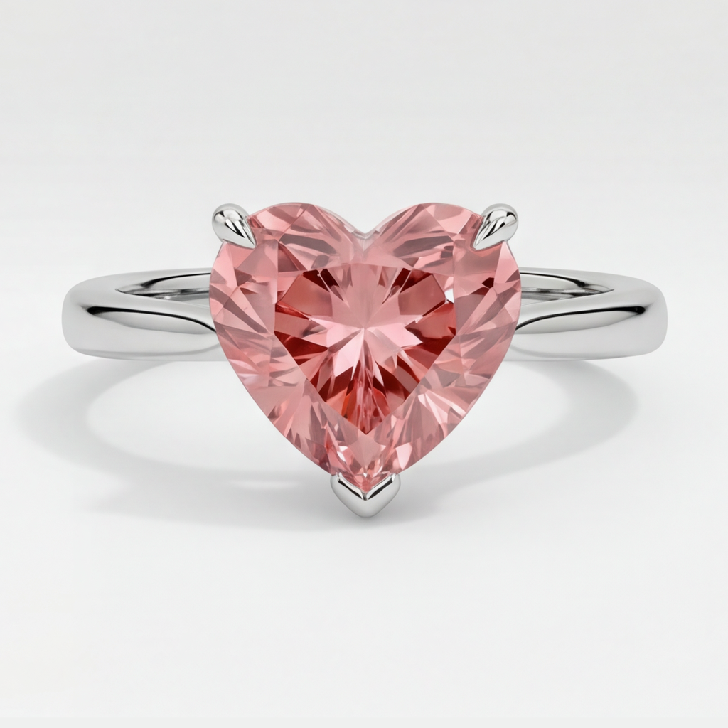 Pfirsich-Saphir Verlobungsring 2,5 Karat Echter Padparadscha in Herzform Solitär 14 Karat Weißgold