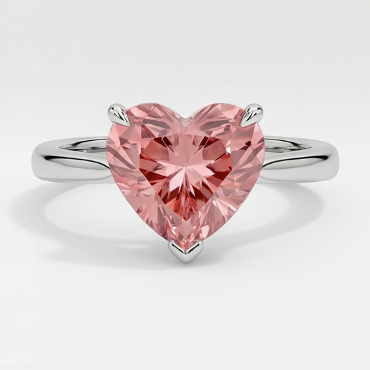 Pfirsich-Saphir Verlobungsring 2,5 Karat Echter Padparadscha in Herzform Solitär 14 Karat Weißgold