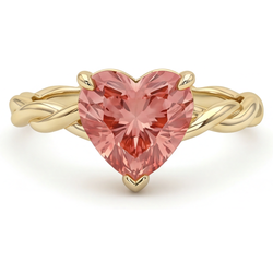 Geschwungener Solitärring aus 14 Karat Gelbgold mit echtem pfirsichfarbenem Padparadscha-Saphir in Herzform, 1,5 Karat
