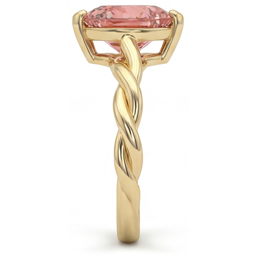 Geschwungener Solitärring aus 14 Karat Gelbgold mit echtem pfirsichfarbenem Padparadscha-Saphir in Herzform, 1,5 Karat