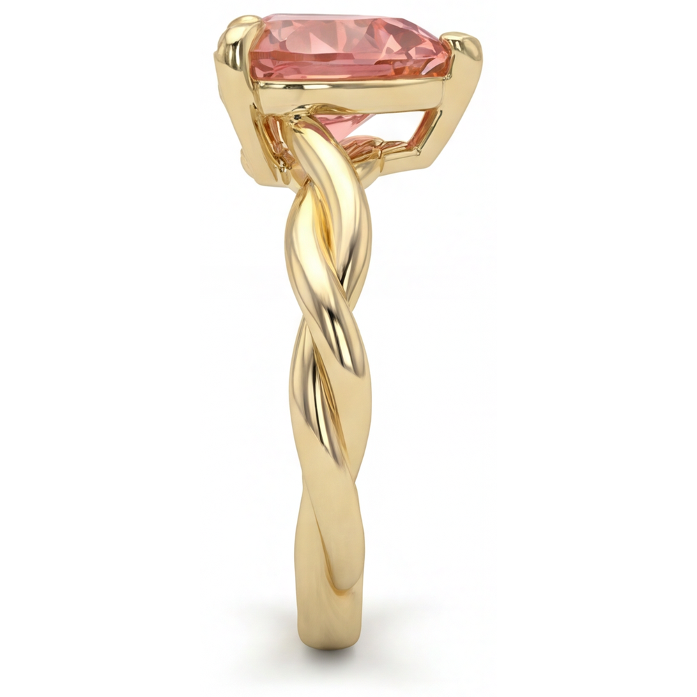 Verlobungsring mit Pfirsich-Saphir, 1,5 Karat, echter Padparadscha in Herzform, geschwungener Solitär, 14 Karat Gelbgold