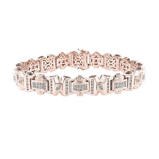 Herren Armband 14K Roségold Prinzessin Mit Rundem Natürliche Diamanten 9 Karat