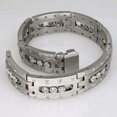 Link Herrenarmband 3.75 Karat Echte Diamanten im Rundschliff Weißgold 14K