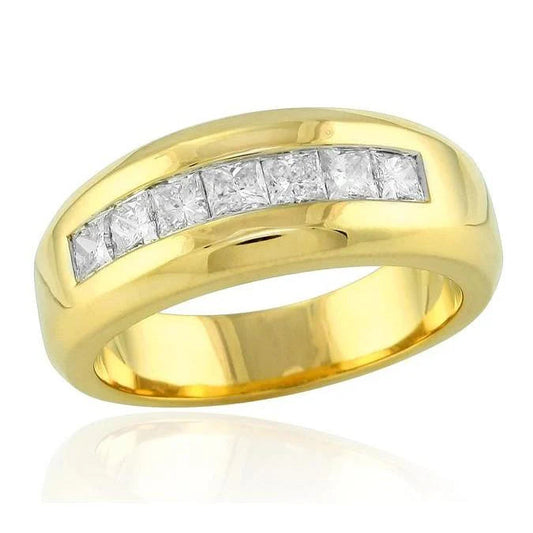 14K Gelbgold 1 Karat Prinzessin Schliff Natürliche Diamant Herrenband Schmuck Neu