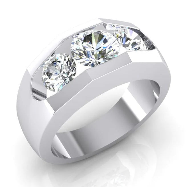 Herren Natürliche Diamant Ring 3 Stein 2 KaraR
