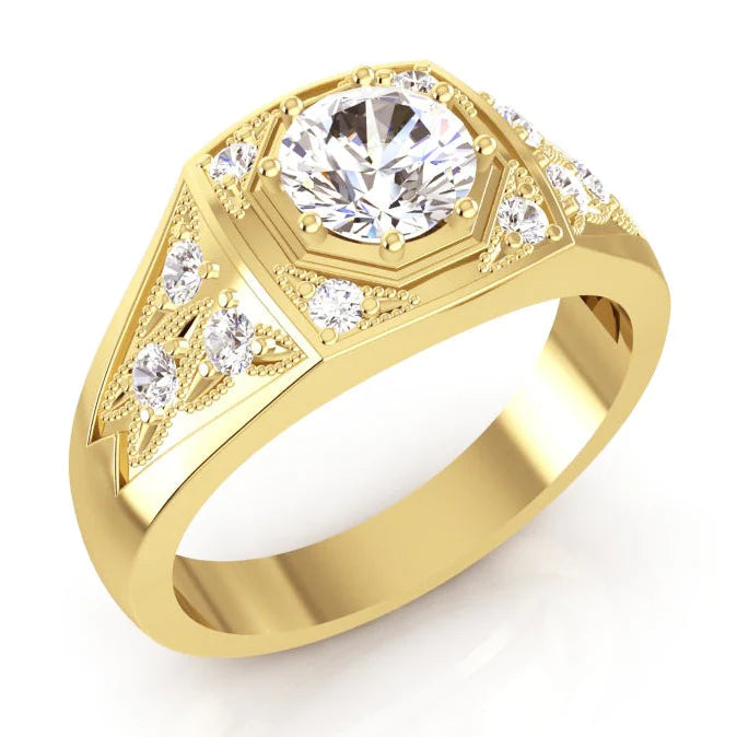 Runder Echt Diamant Ring Für Herren Gold 14K