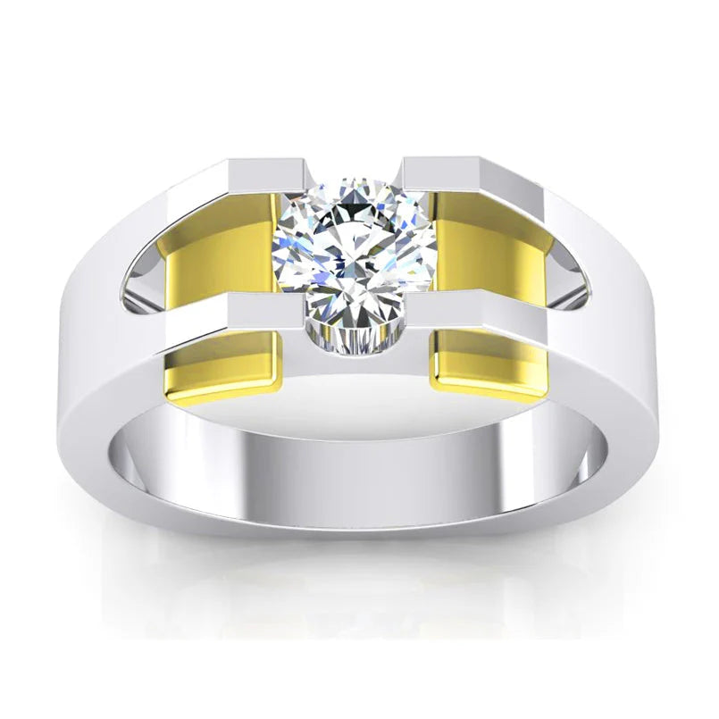 Zweifarbiger Herren-Solitär-Echt Diamant Ring 