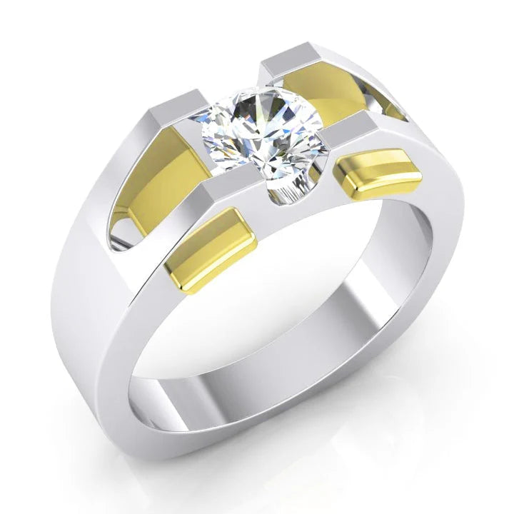 Zweifarbiger Herren-Solitär-Echt Diamant Ring 1 Karat