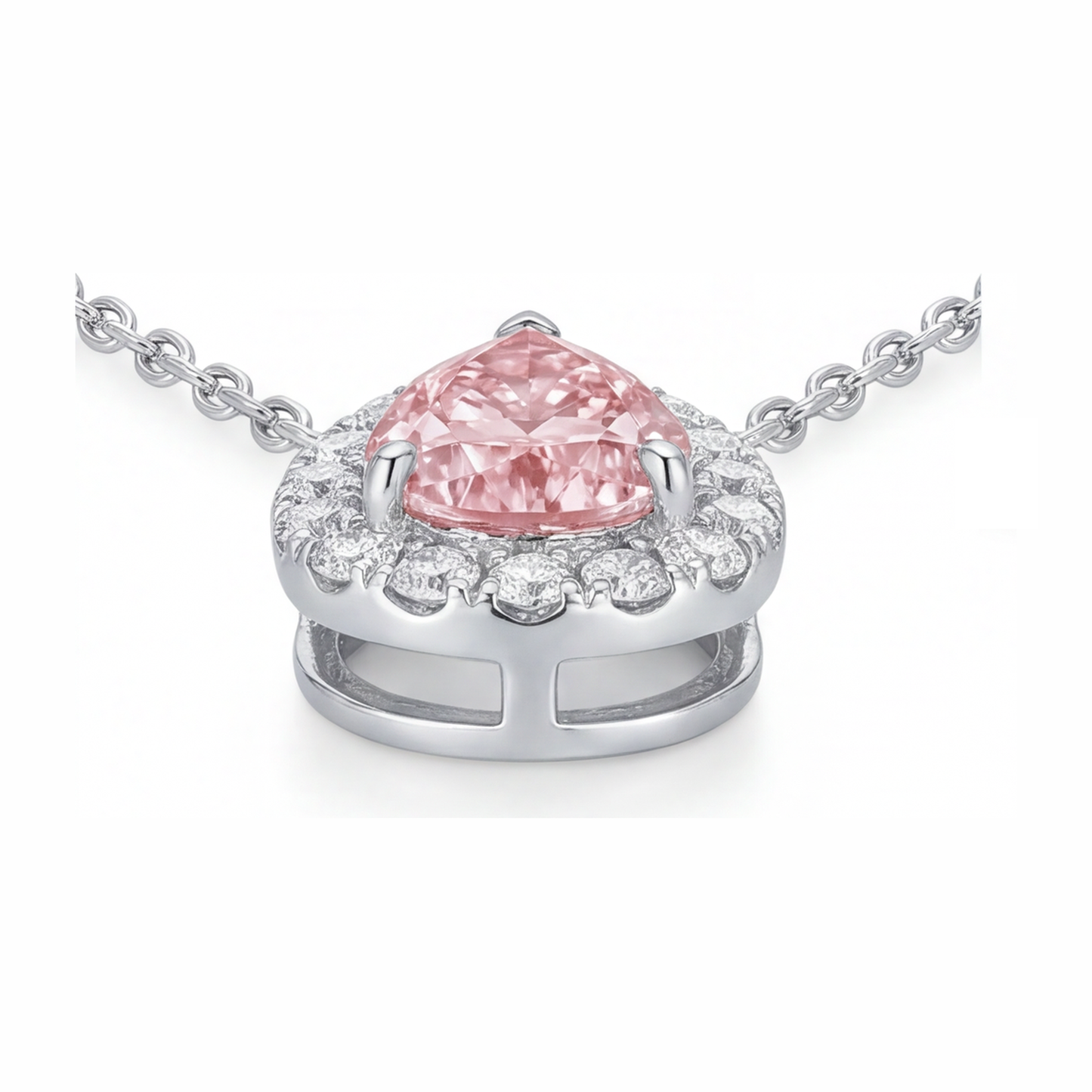 Halskette mit rosa Diamant 2 Karat im Labor gezüchtet Tropfen-Halo-Anhänger 14 Karat Weißgold