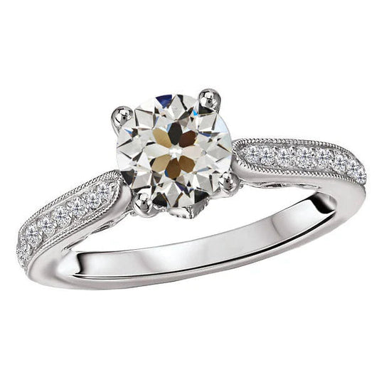Runder Old Miner Natürliche Diamant Damenring 14K Weißgold Schmuck 3,50 Karat
