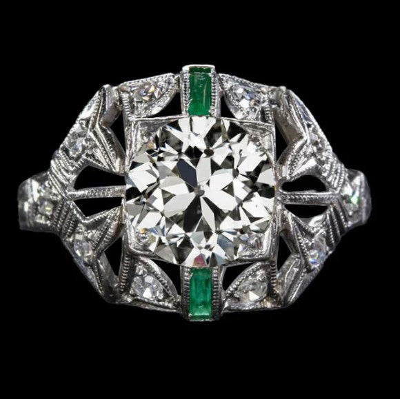 Vintage-Stil Art-Deco-Schmuck New Old Cut Diamond Smaragd Ring