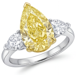 Bicolor 14K Gold VVS Kanariengelber Diamant Drei-Stein-Ring 3,25