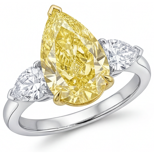 Kanariengelber Diamant Drei-Stein-Ring 3,25-Karat Bicolor 14K Gold – Hauptansicht