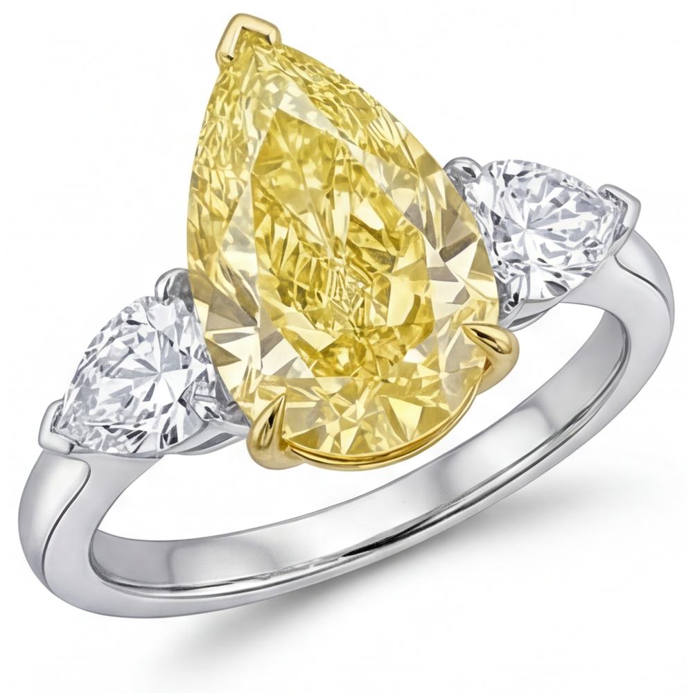 Tropfen-Schliff Kanariengelber Diamant Ring in Bicolor 14K Gold – Seitenansicht