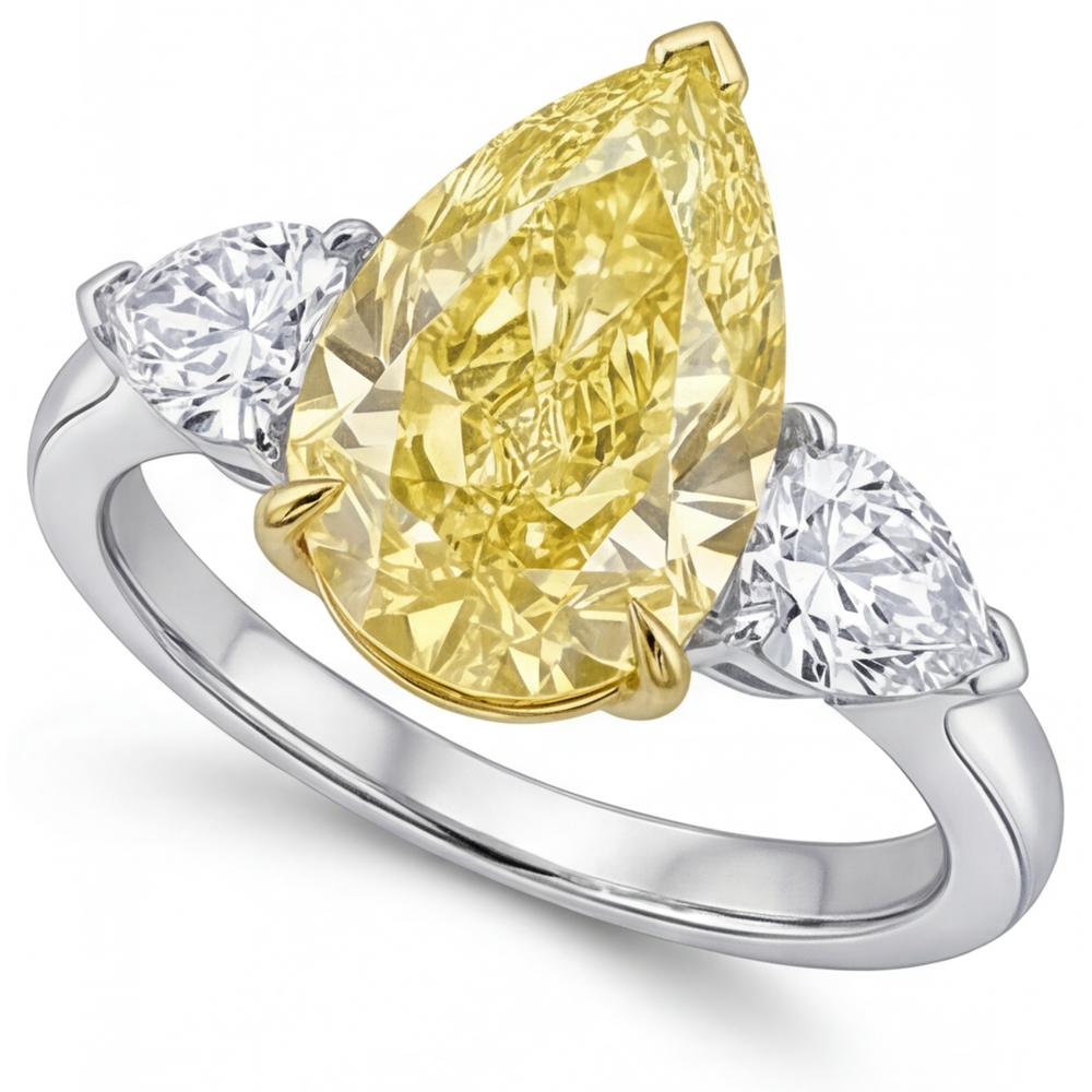 Handgemachter Drei-Stein-Ring 3,25 Karat – Schrägansicht
