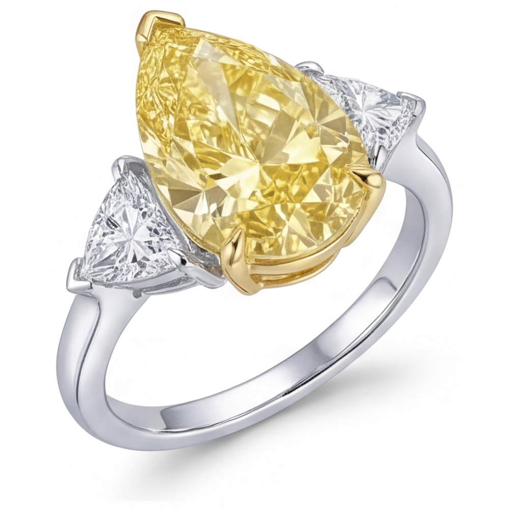 Tropfen-Schliff Kanariengelber Diamant Ring in Zweifarbiges 14K Gold – Seitenansicht
