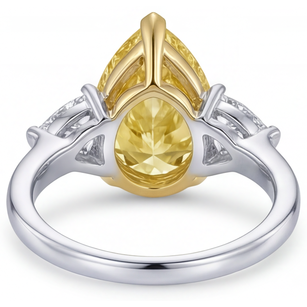 Tropfen-Schliff Kanariengelber Diamant Ring in Zweifarbiges 14K Gold – Draufsicht