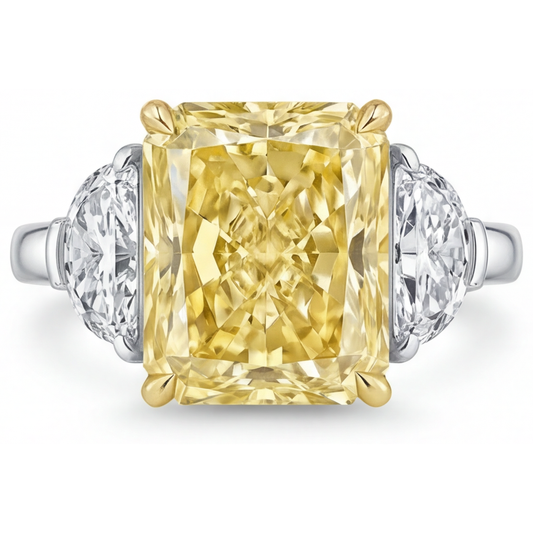 Kanariengelber Diamant Radiant Drei-Stein-Ring in Zweifarbiges 14K Gold – Hauptansicht