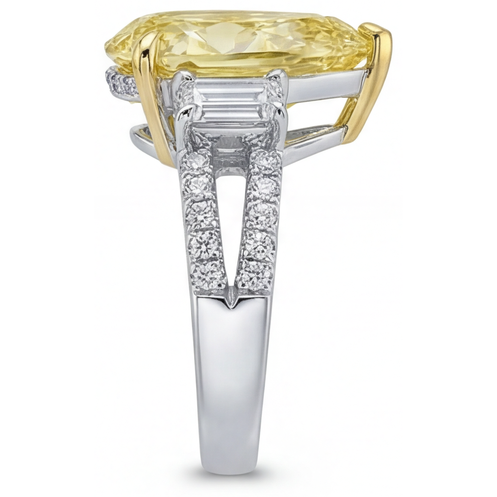 Kanariengelber Diamant Dreisteinring 4-Karat Bicolor 14K Gold – Draufsicht
