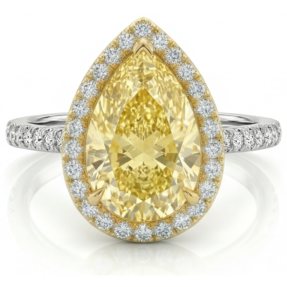 Tropfen-Schliff Kanariengelber Diamant Ring in 14 Karat Zweifarbig Gold – Hauptansicht